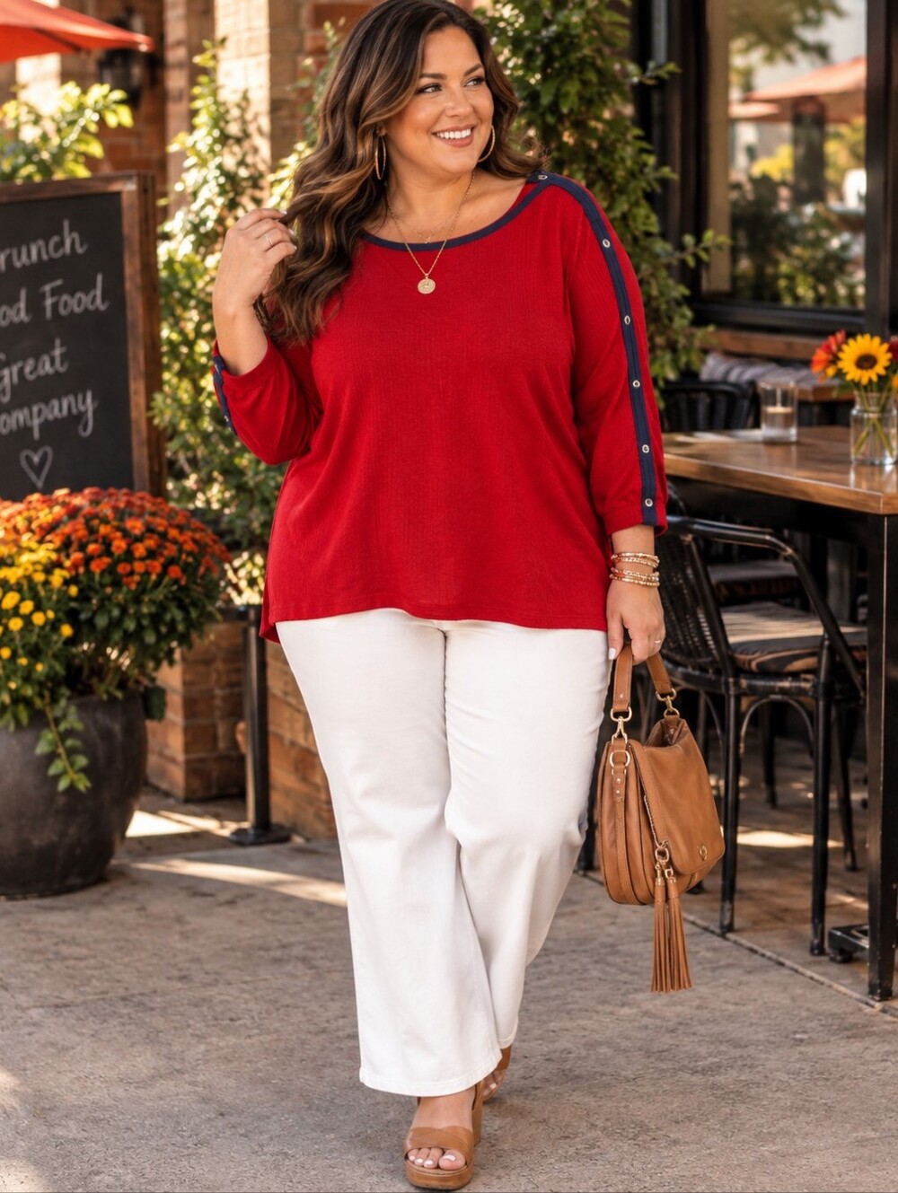 Liz Claiborne Red With Navy Button Detail Blouse NWT